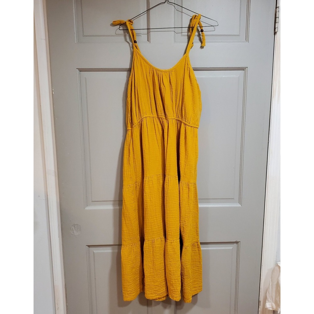 Lucky Brand Women Summer Dress Size Medium Strappy Midi Casual Mustard